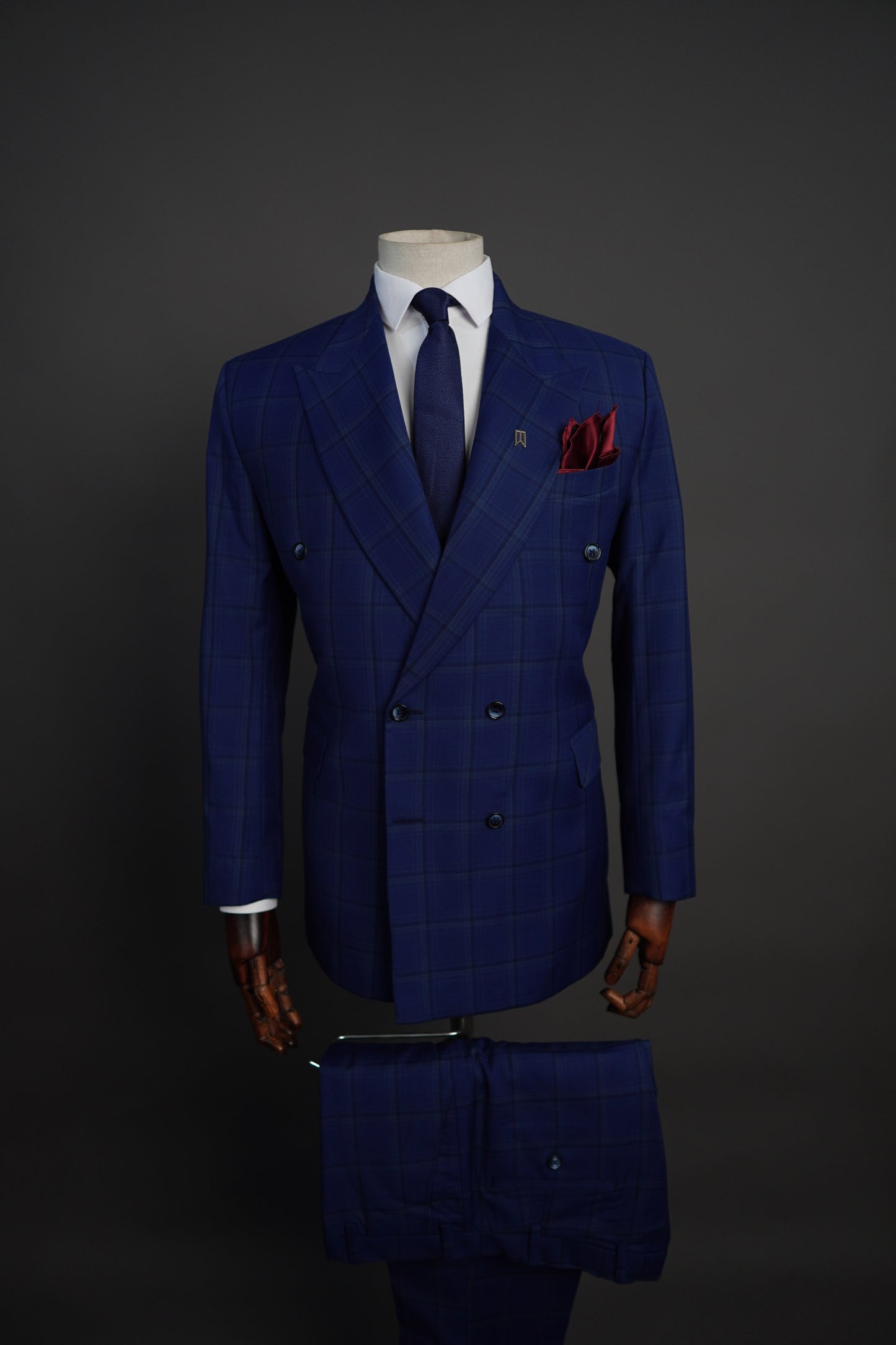 Navy Blue Checkered Corporate Two Piece Suit