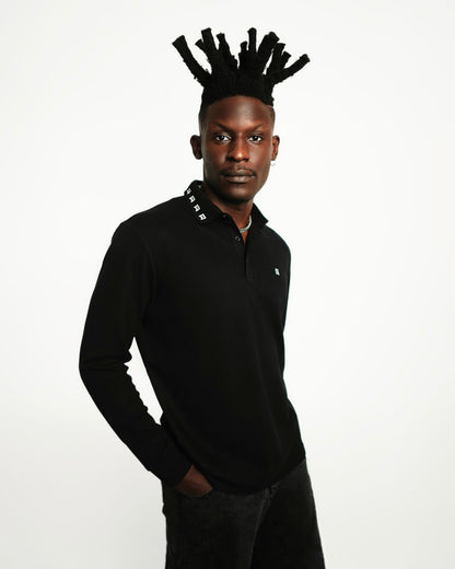 Black signature long sleeve polo