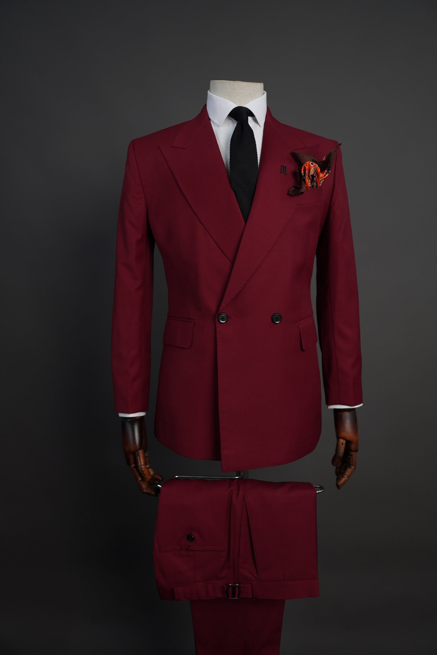 A Wine Red Double Breasted Two Piece Suit