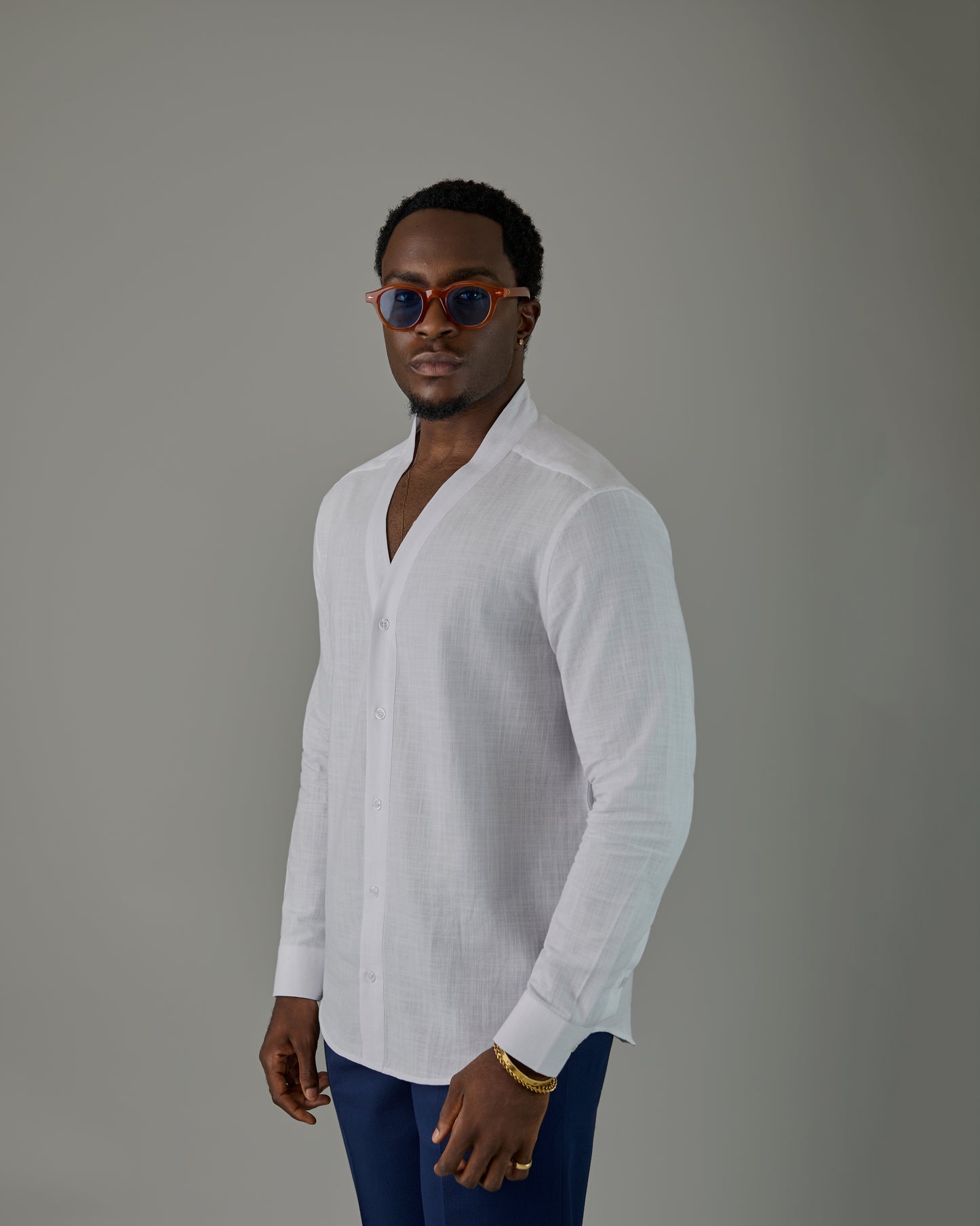 White Linen Vneck Shirt