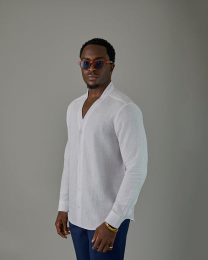White Linen Vneck Shirt