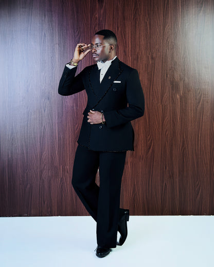 Black Double Breasted Beaded Tuxedo Suit