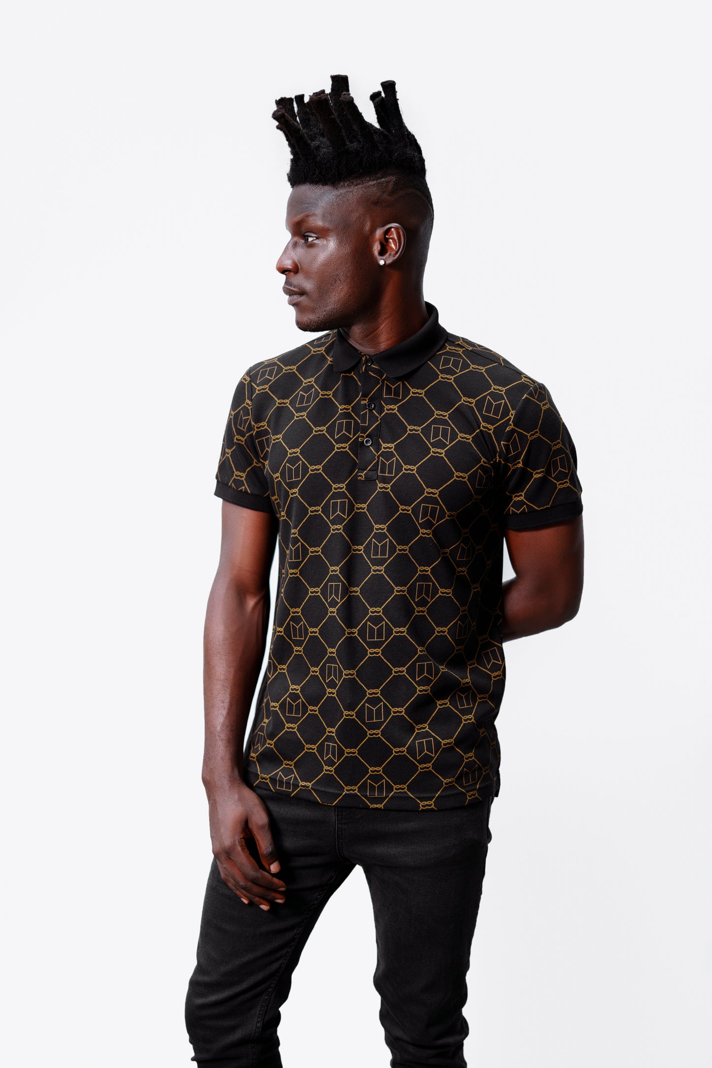 Black Full Print Polo