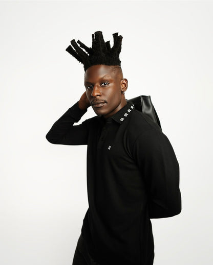 Black signature long sleeve polo