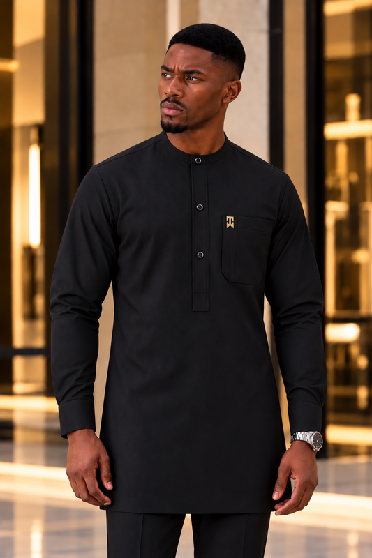 Black Kaftan Long Sleeve with Swarovski Buttons (RTW)