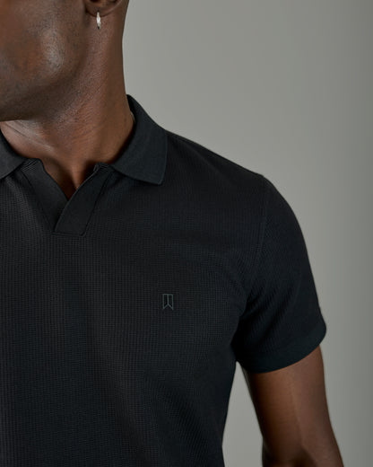 Black knitted vneck polo shirt