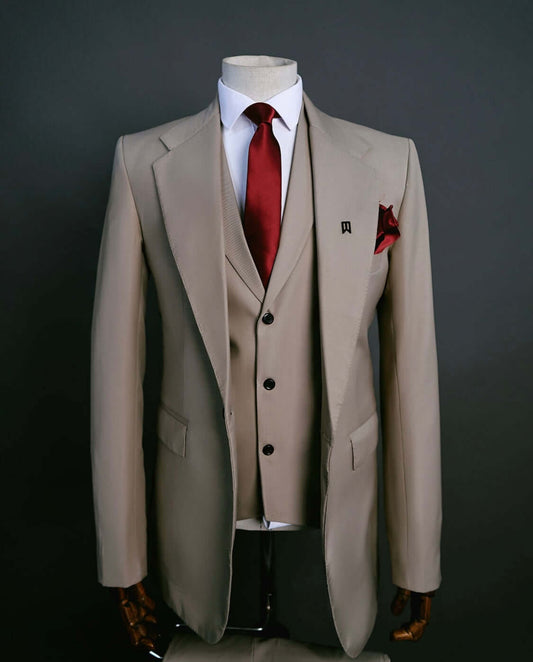 Beige three piece suit