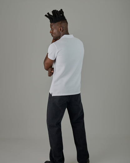 White knitted Vneck Polo Shirt