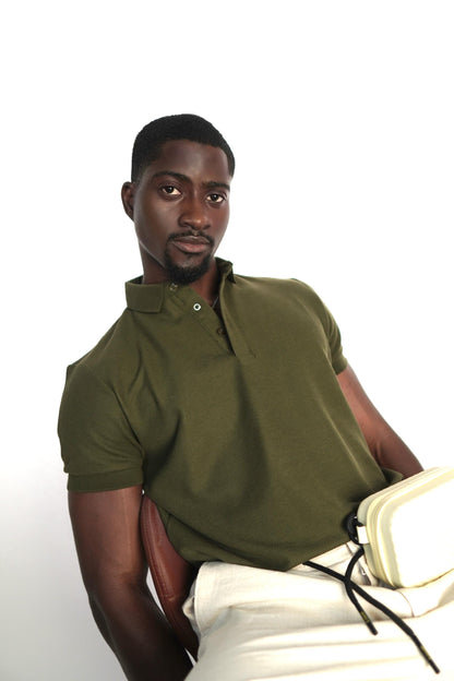 Army Green Knitted Polo Button