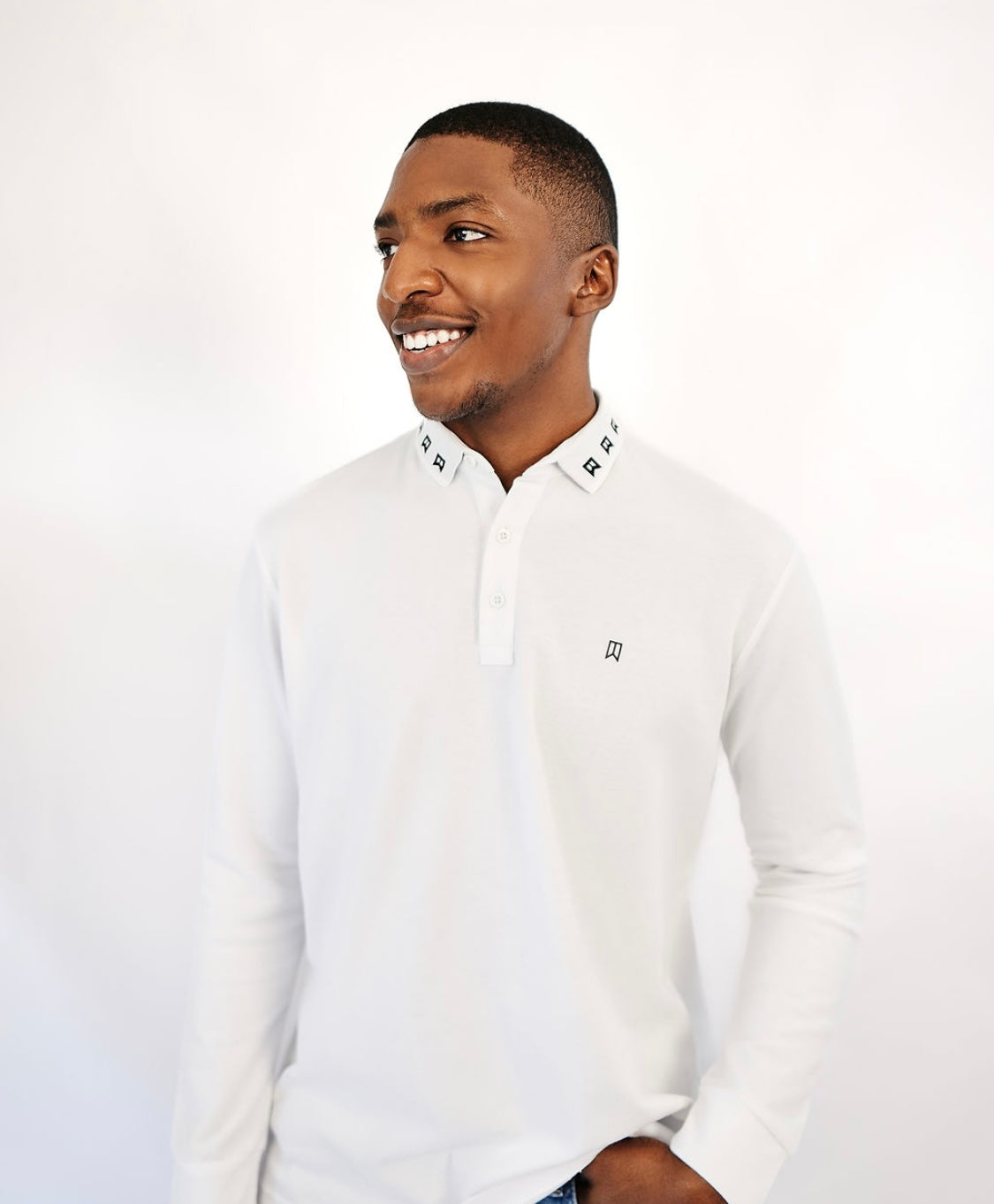 White Signature long sleeve polo