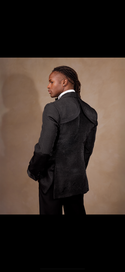 Black Oluwo Aso Oke Tuxedo