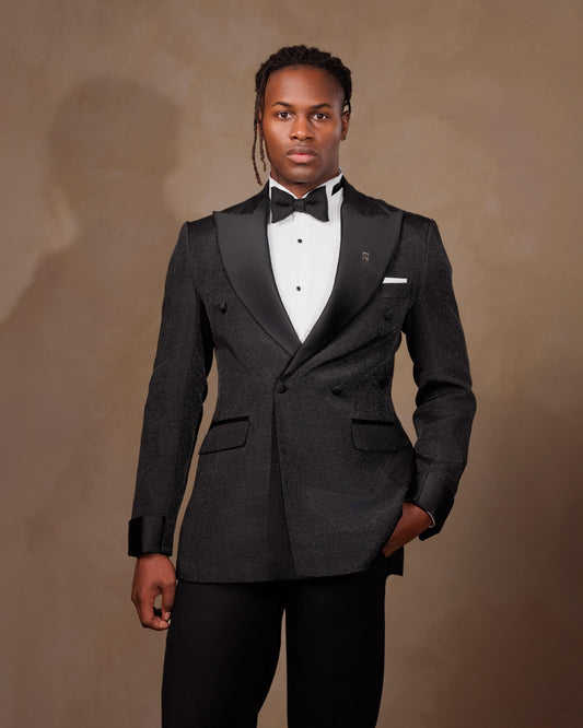 Black Oluwo Aso Oke Tuxedo