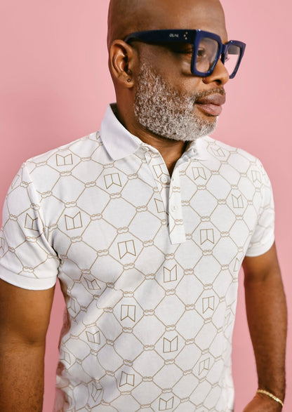 White Full Print Polo