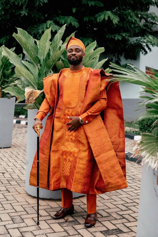 Orange Aso Oke Agbada