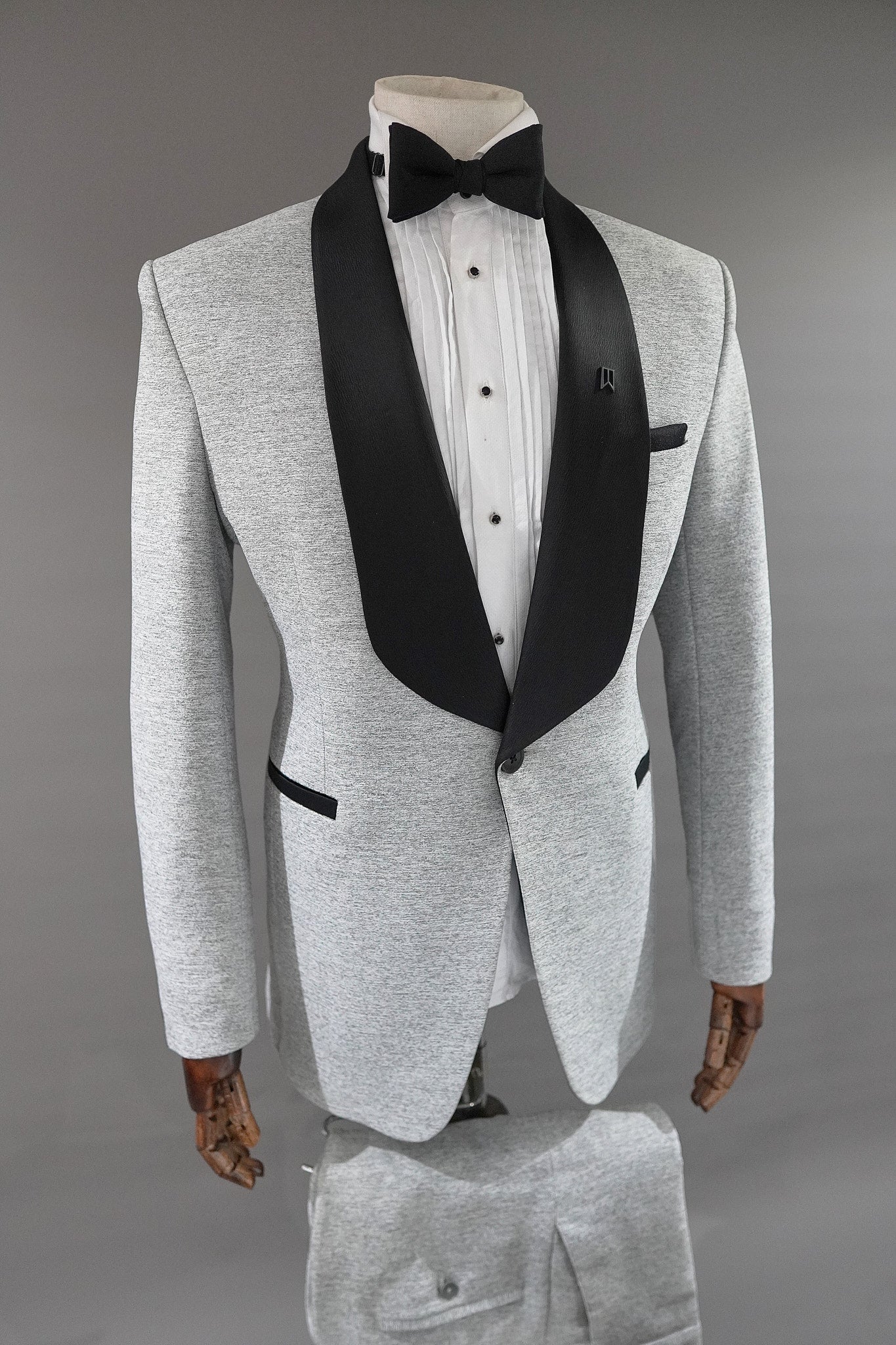 Light Grey Worsted Wool Two Piece Tuxedo