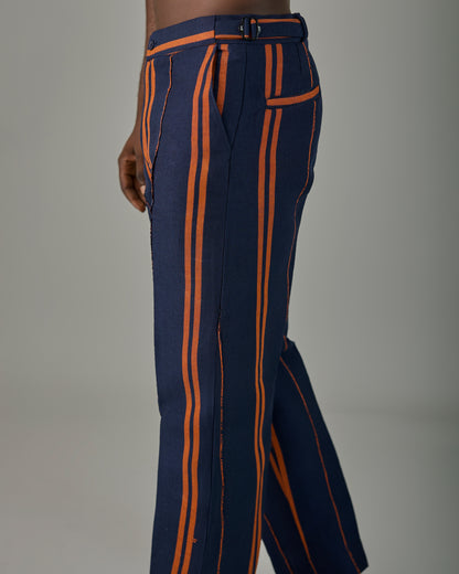 Navy blue and orange stripe Aso Oke pant