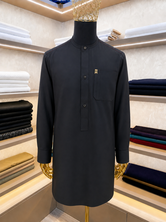 Black Kaftan Long Sleeve with Swarovski Buttons