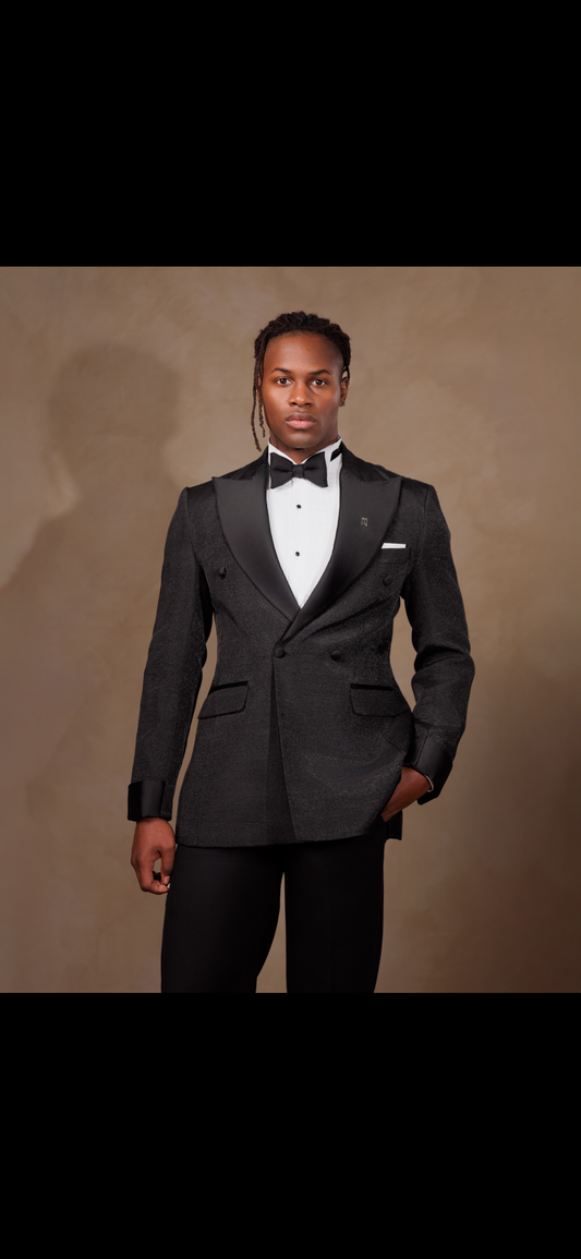 Black Oluwo Aso Oke Tuxedo