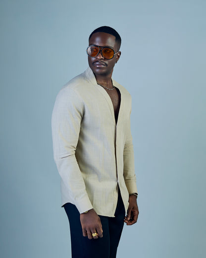 Beige Linen V-neck Shirt