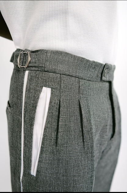 Grey loose fit textured pants with side stripe