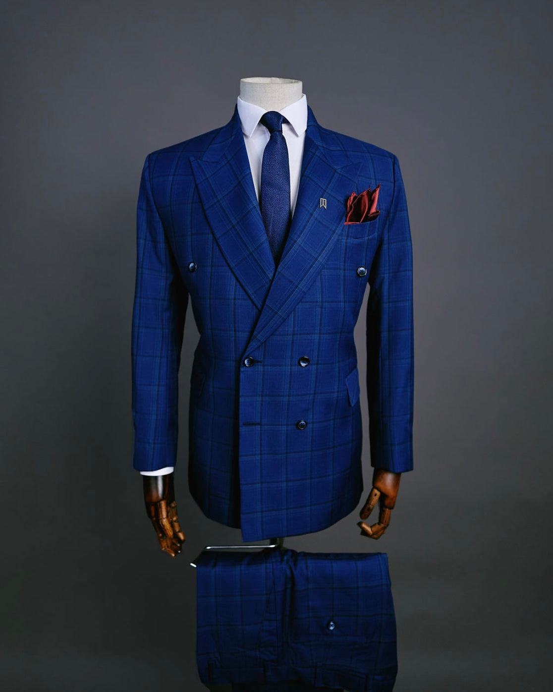 Navy Blue Checkered Corporate Two Piece Suit