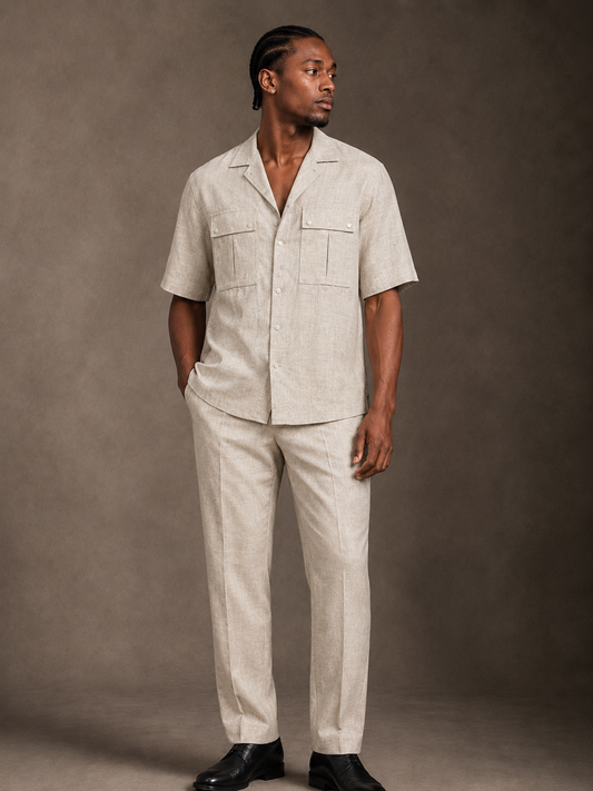 Beige safari shirt with double pockets