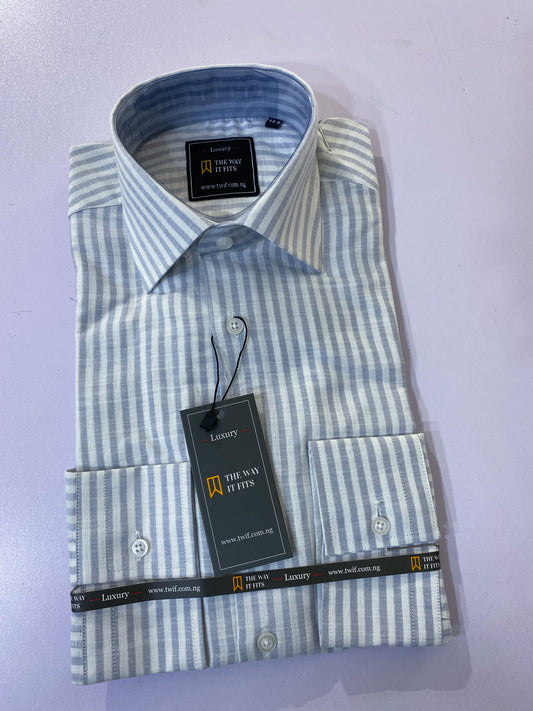 Grey Stripe Linen Collar Shirt
