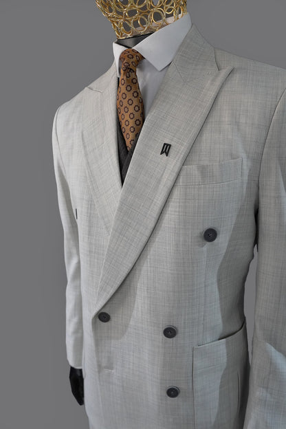 Beige Double Breasted Irish three Piece Suit