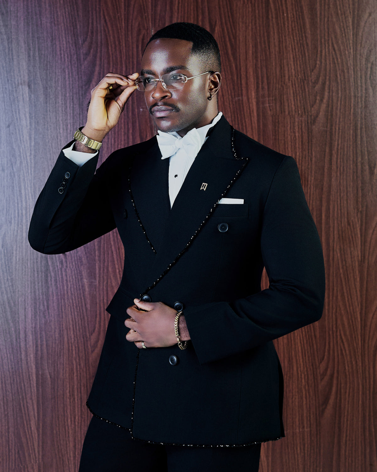 Black Double Breasted Beaded Tuxedo Suit