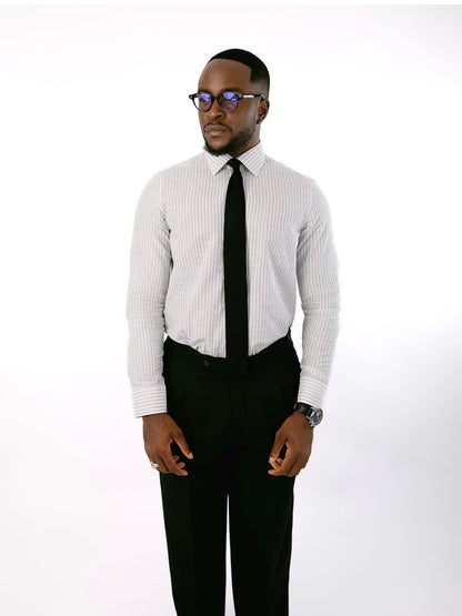 Grey Stripe Linen Collar Shirt