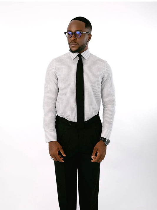Grey Stripe Linen Collar Shirt