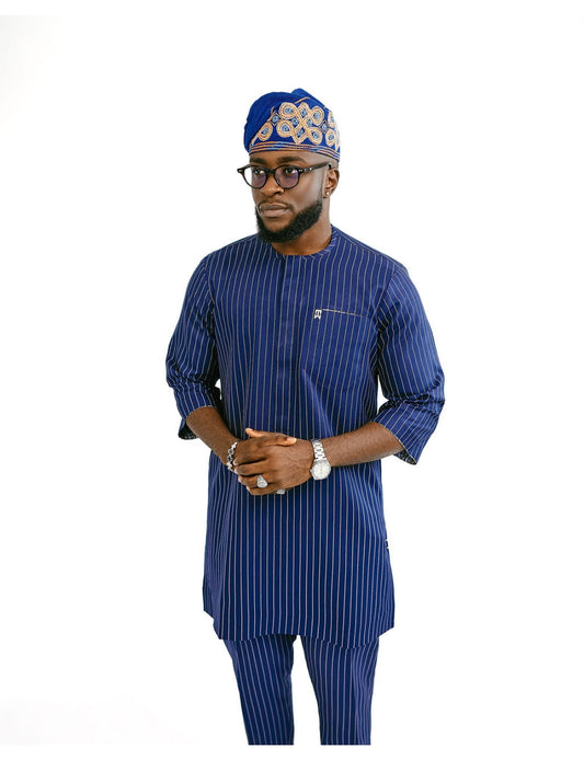 Blue Stripe 3/4 Sleeve Kaftan (RTW)