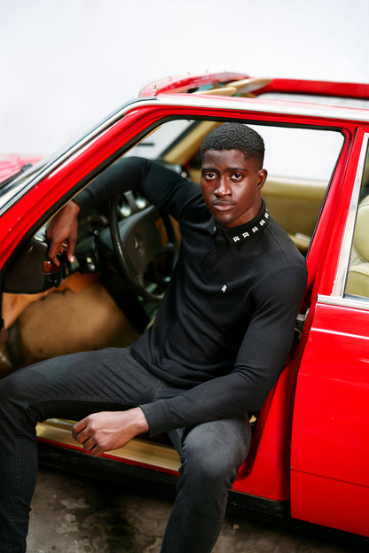 Black signature long sleeve polo