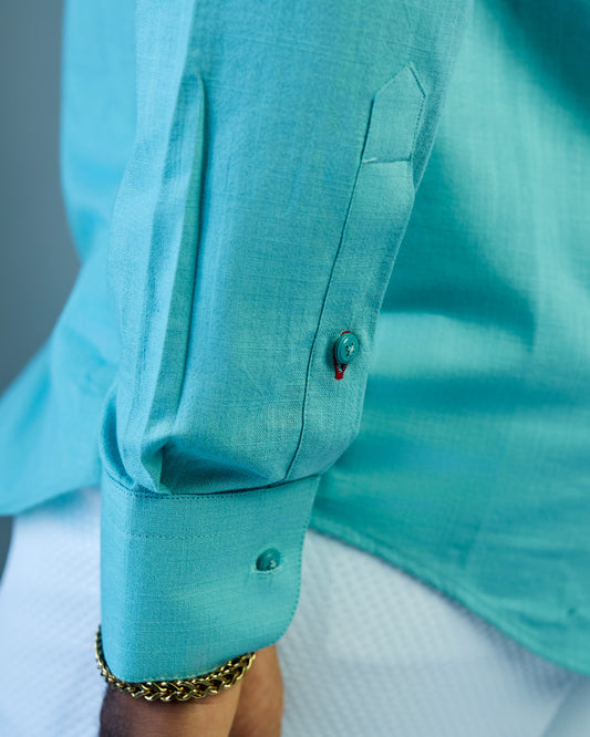 Mint Green Linen Bishop Collar Shirt