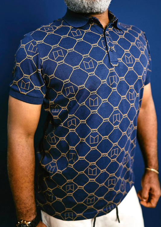 Navy Blue Full Print Polo