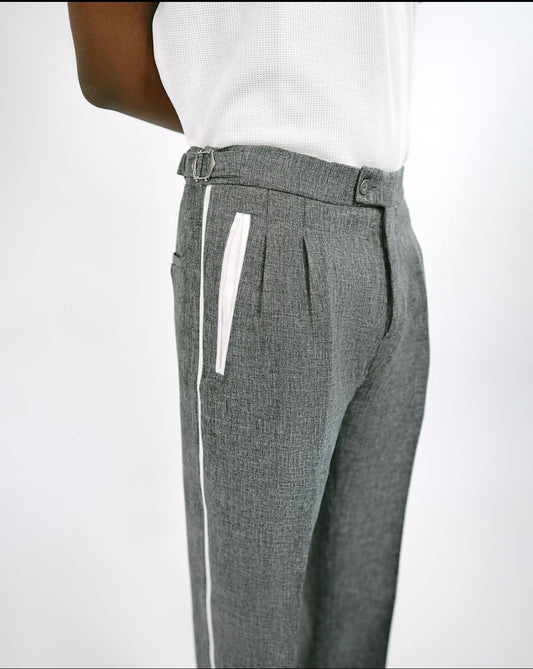 Grey loose fit textured pants with side stripe
