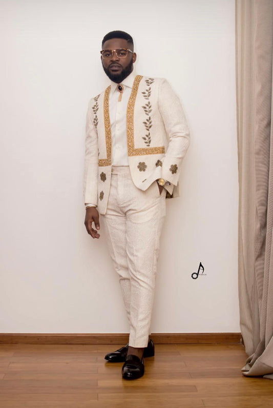 Ivory and Gold Embellished Jacket
