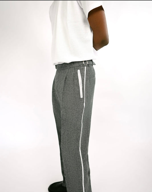 Grey loose fit textured pants with side stripe