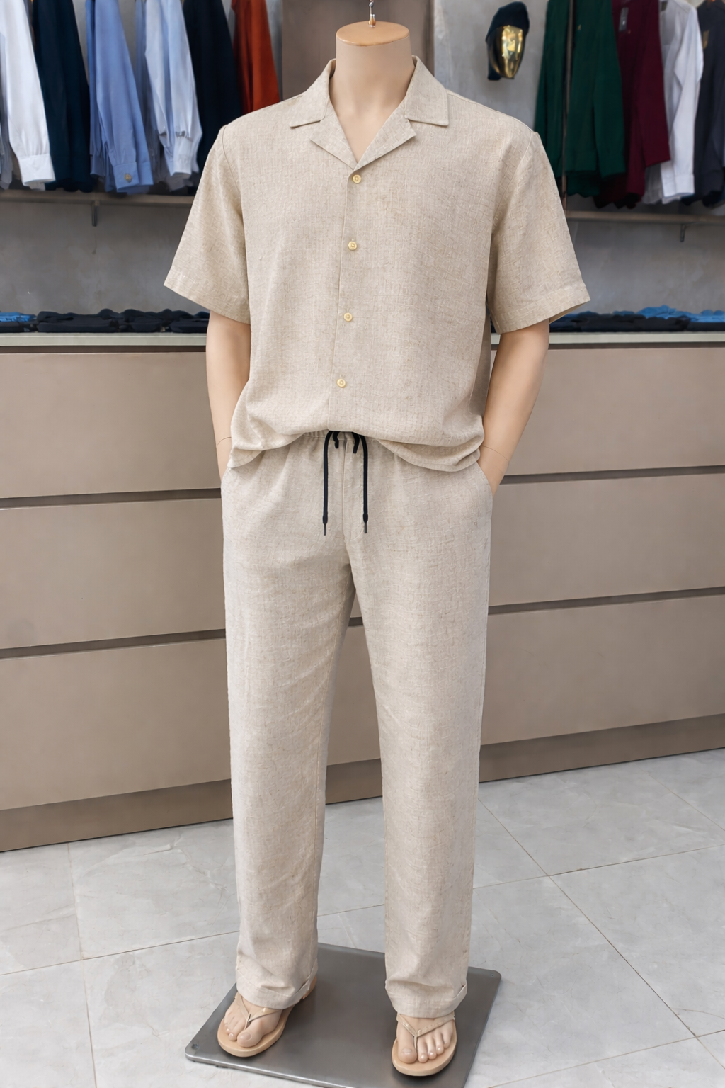 Beige Linen Two Piece Set