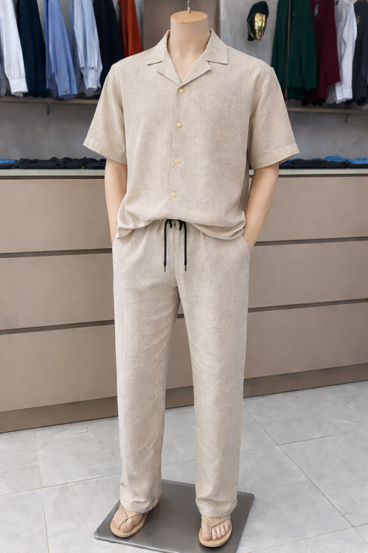 Beige Linen Two Piece Set