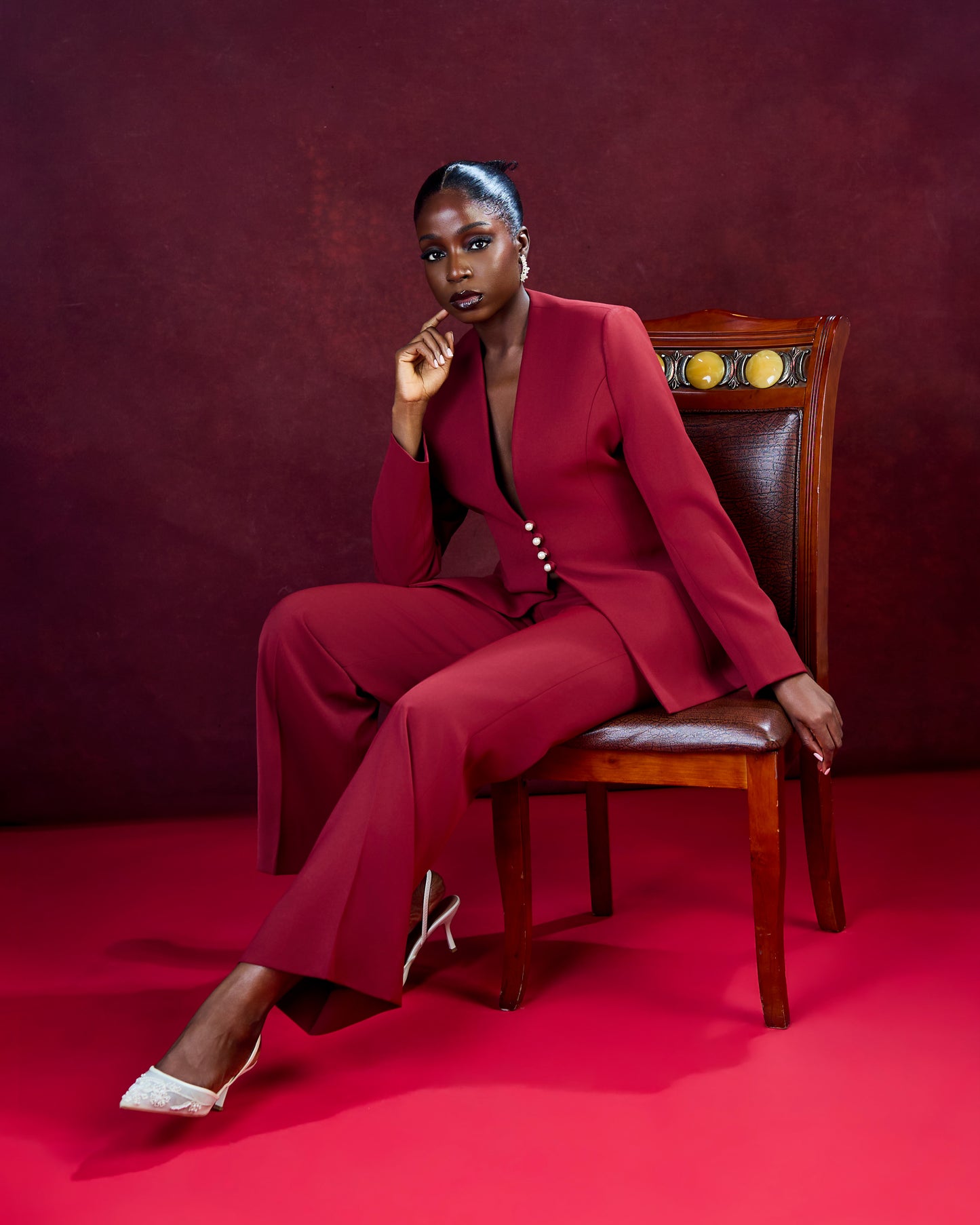 Wine Lapeless Suit