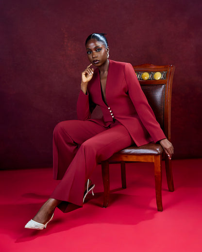 Wine Lapeless Suit