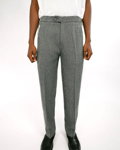 Grey loose fit textured pants with side stripe