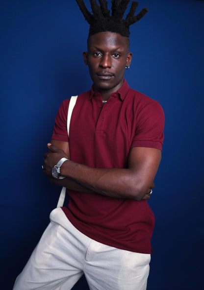 Wine Knitted Polo with Buttons