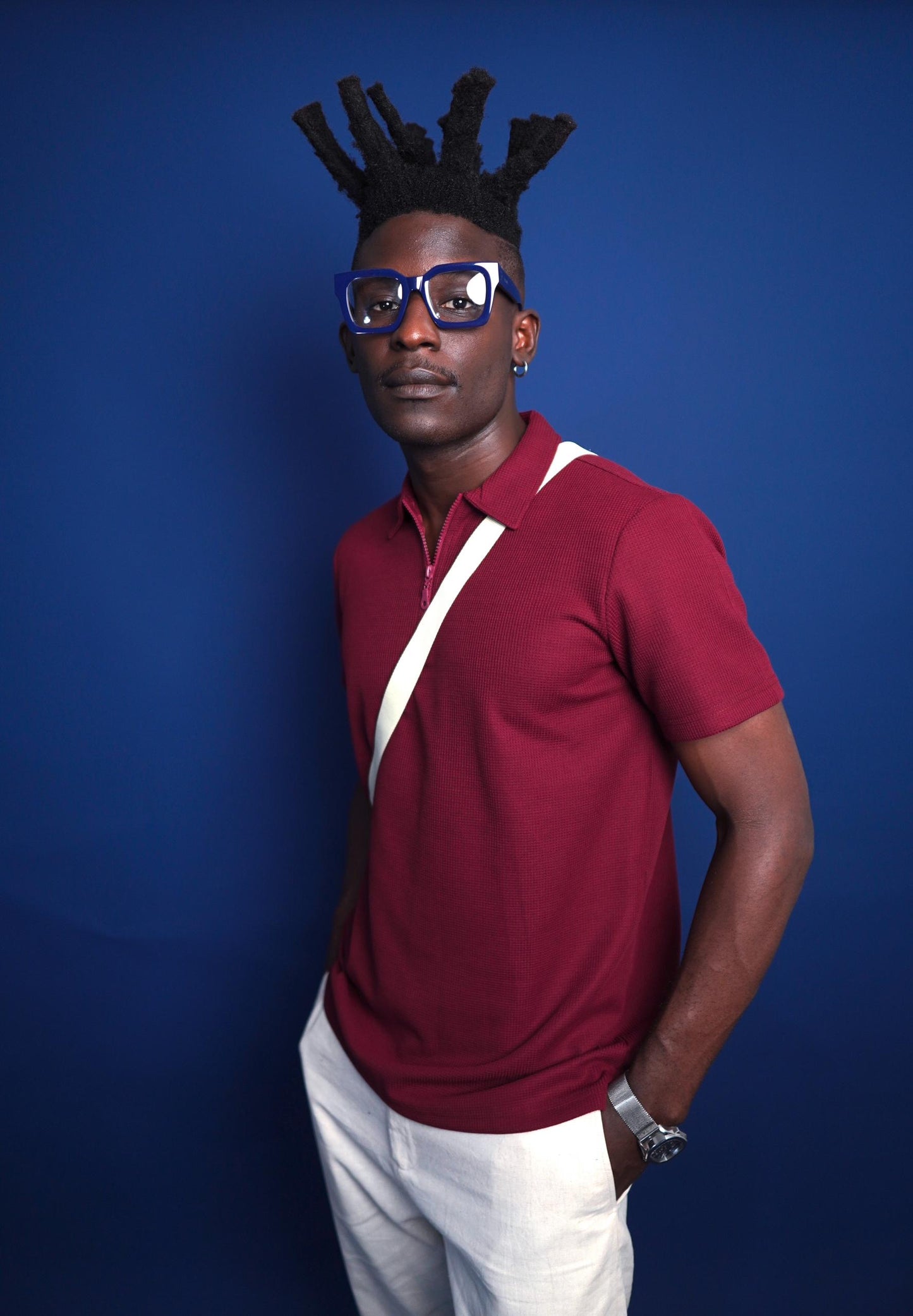 Wine Knitted polo with Zip