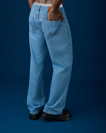 Blue wide leg jeans