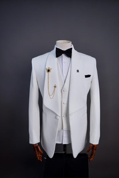 Ivory Damask 3pc Tuxedo