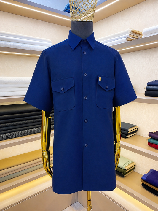 Navy Blue Short Sleeve Safari Native