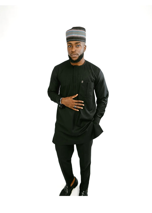 Black Kaftan with flap and pocket detailing (RTW)