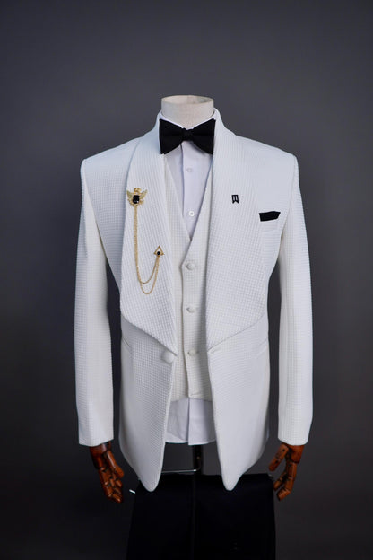 Ivory Damask 3pc Tuxedo